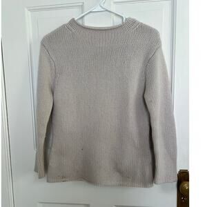 Tahari Petite Women's L 100% Cashmere Sweater Chunky Knit Oatmeal Beige FLAWS